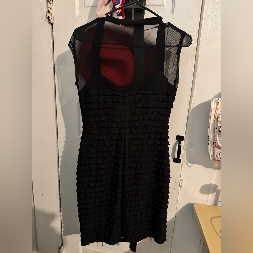 Connected Petite Black Ruffle Dress